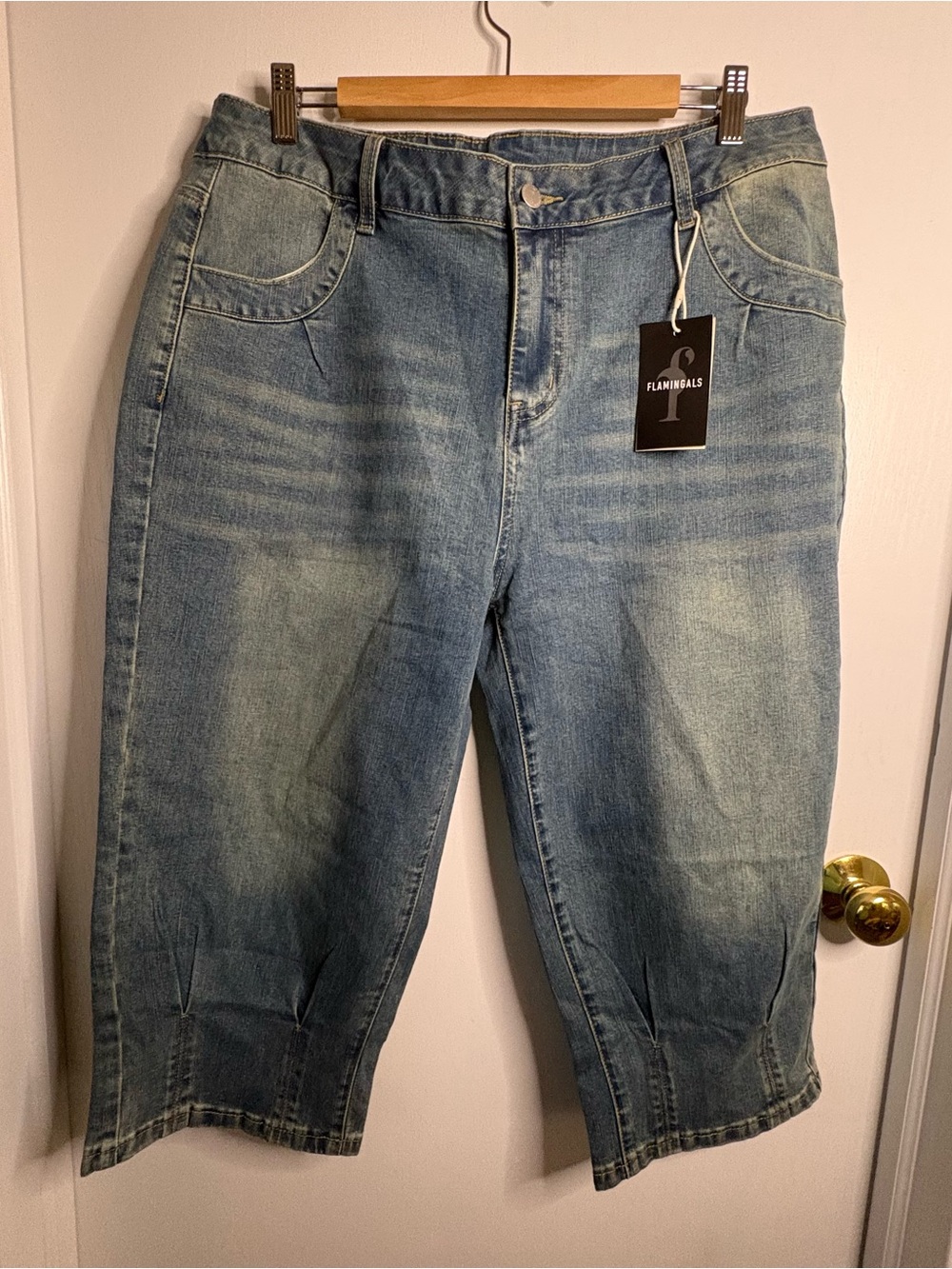 Flamingals NWT 2XL Barrel Style Capri Light Blue Denim Jeans Knickers Stretch